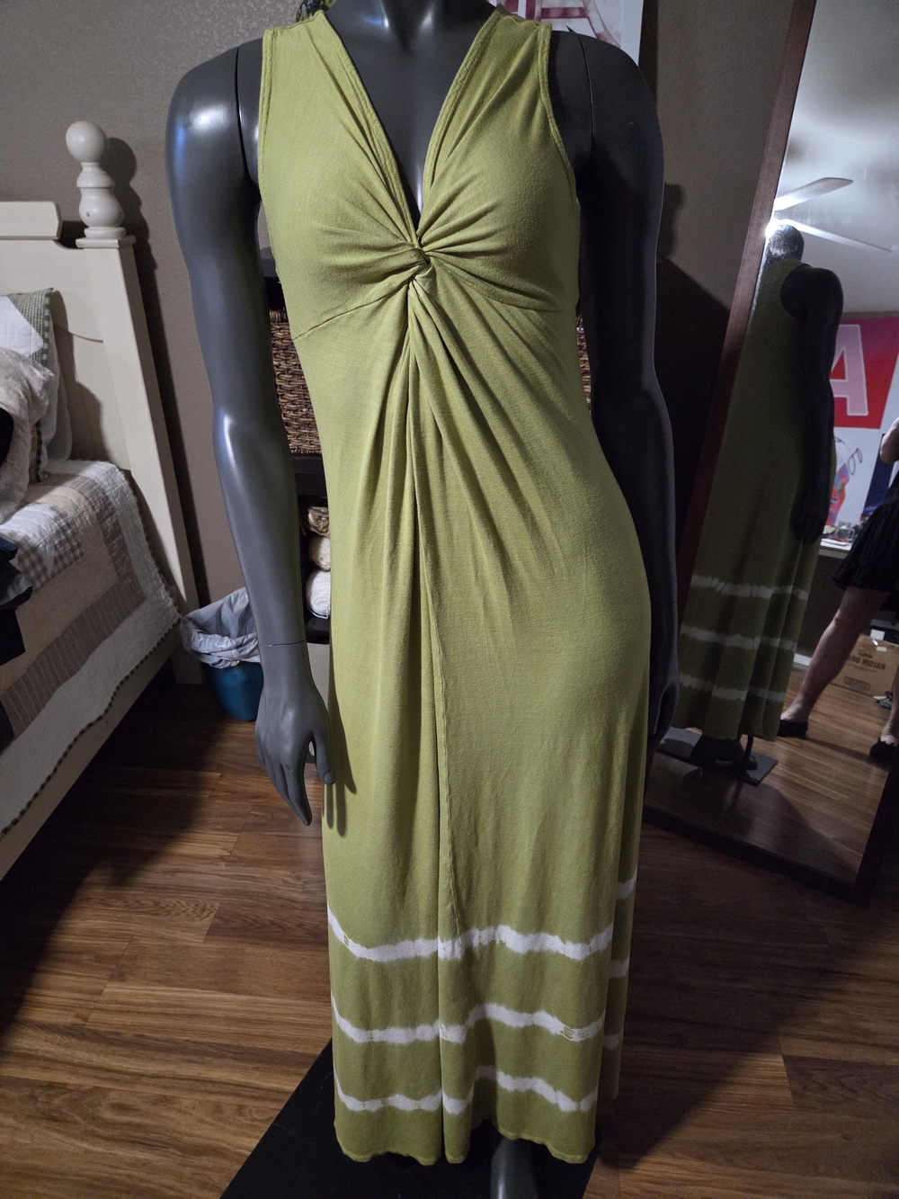 Sleeveless Olive Green Twist-Front Maxi Dress